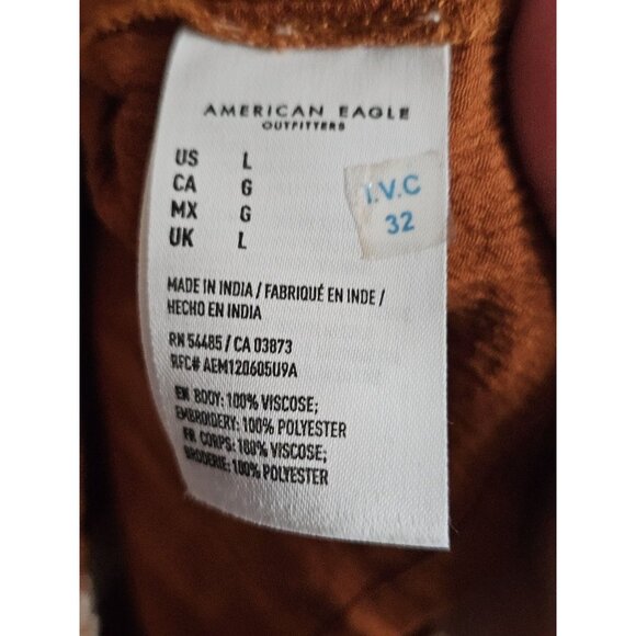 American Eagle Women’s Large Rust Embroidered Peasant Blouse Boho Top Cottage - Picture 5 of 7